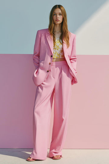 Pink Single Breasted 2 Pieces Peak Lapel Satin Formal Suits with Pockets